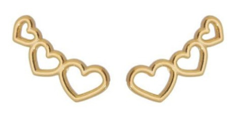 Brinco Ear Cuff Corações Vazados Banhado A Ouro 18 K