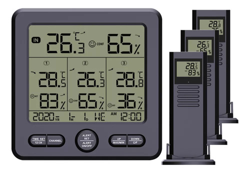 Termohigrómetro Digital Inalámbrico Con 3 Sensores Remotos 9