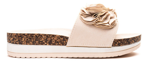 Sandalia Mujer Beige Flowers Chancleta