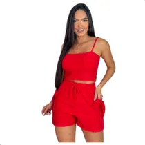 Comprar Conjunto Feminino Cropped Top E Short Cós Alto Verão Casual