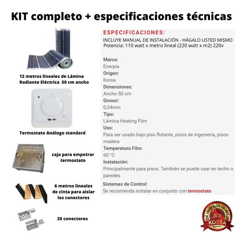 Imagen 2 de 10 de Piso Losa Radiante Eléctrico Kit Lámina 12m2 De 220w/m2 Pr