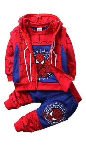 Conjunto 3 Pcs Spider-man Con Sudadera Con Cremallera Para