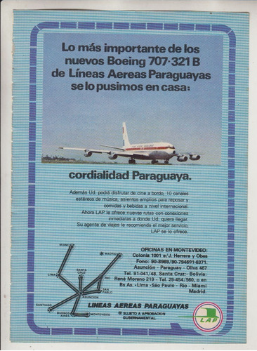 1979 Publicidad Vintage De Lineas Aereas Paraguayas Aviacion