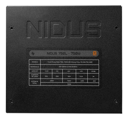 Fonte Gamer Pichau Nidus 750l 750w, 80 Plus Bronze Preto