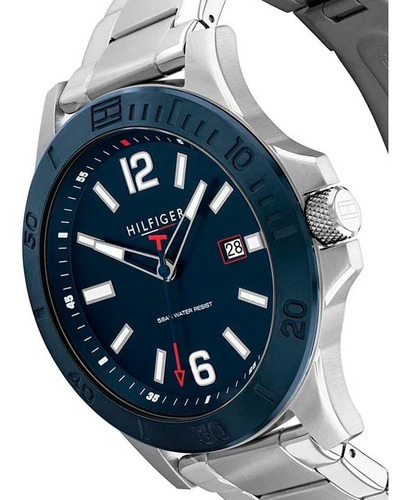 Reloj Tommy Hilfiger Th 1791994 Carcasa 100% Acero 50m Wr Color De La Malla Plata Color Del Bisel Azul Oscuro Color Del Fondo Azul Oscuro