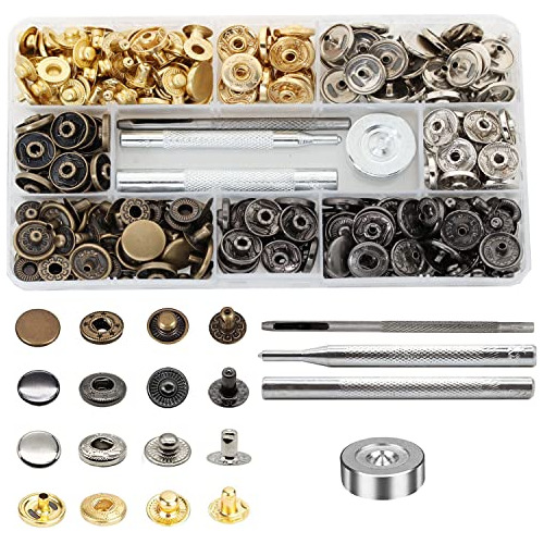 80 Sets Leather Snap Fasteners Kit, 15mm Metal Snap But...