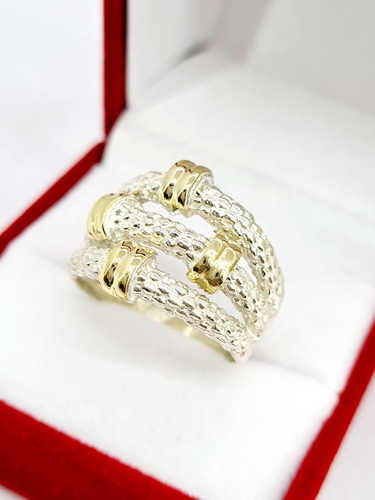 Imagen 1 de 10 de Anillo Importante Plata 925 Y Oro Pesado De Calidad