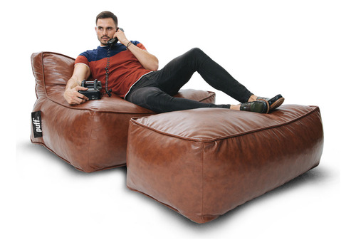 Sillón Loft Con Taburete Cómodo Acabado Tactopiel