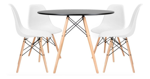 Juego De Comedor Eames Mesa Redonda 60cm + 4 Sillas