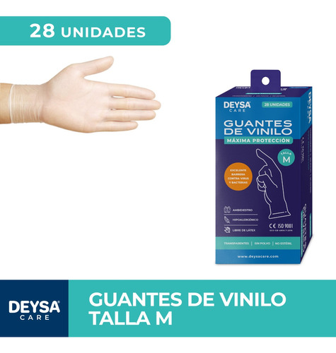 Guantes De Vinilo, Caja 28 Unidades. Deysa Care