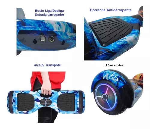 Hoverboard Skate Élétrico Bluetooth Com Led Alça Curta 6,5