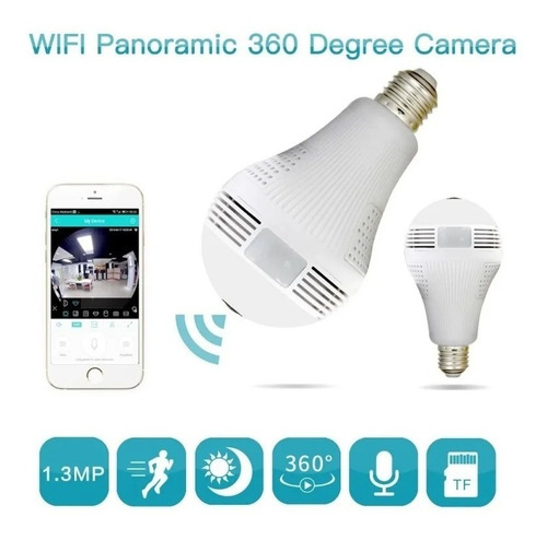 Imagen 2 de 8 de Foco Lámpara Led Cámara Espía 360° Wifi Sonido Sensor Alarma