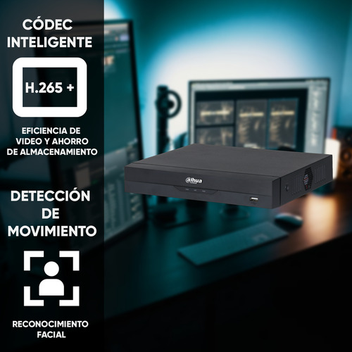Dahua Dvr 4 Canales Xvr5104hs-i3 Resolución De 5mp Soporta 4 Canales + 2 Ip O Hasta 6 Canales Ip Lite H.265 + Wizsense Reconocimiento Facial Protección Perimetral Sdm Plus 1 Puerto Sata Color Negro