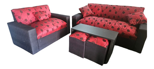 Juego De Living Sillones 3+2 Cuadrado Mas Mesa Mas 2 Puff