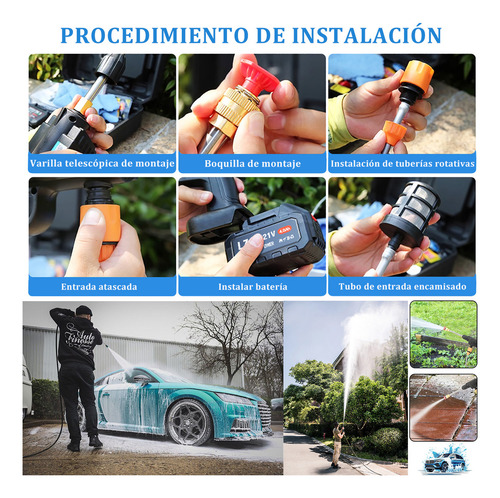 Hidrolavadora Electrica Pistola Para Lavado Autos Portatil Con Batería Recargable, Cargador Incluido Para Automóviles, Mazos, Entradas, Hogar, Patios