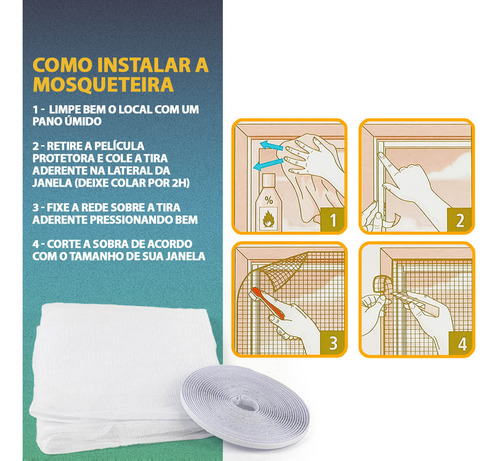 4 Tela Mosquiteira Para Janela Com Velcro Ajustável 150x180