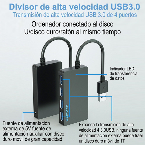D Conector Múltiple Usb 3.0 De 4 Puertos