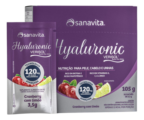 Hyaluronic Ácido Hialurônico + Verisol 30 Sachês Sanavita