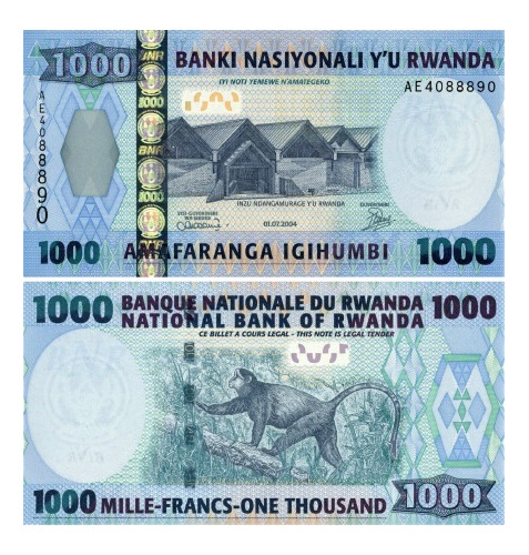 Grr-billete De Rwanda 1000 Francs 2019 - Mono Dorado