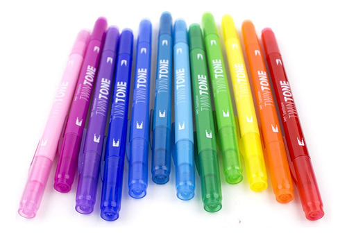 Tombow 61526 Twintone Marker Set, Rainbow, 12-pack. Double-s