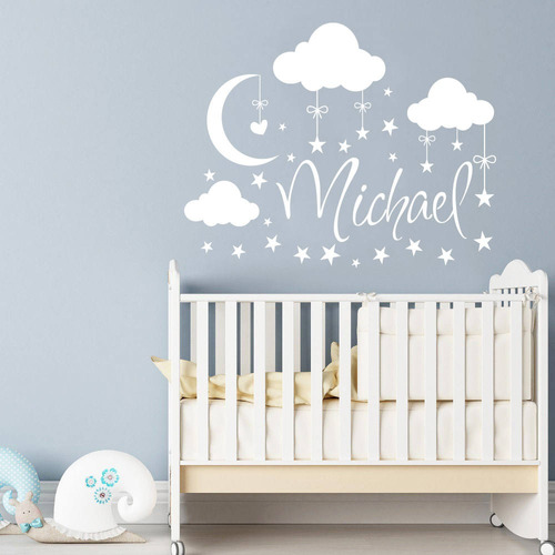 Vinil Decorativo Infantil Nubes Estrellas Y Luna 