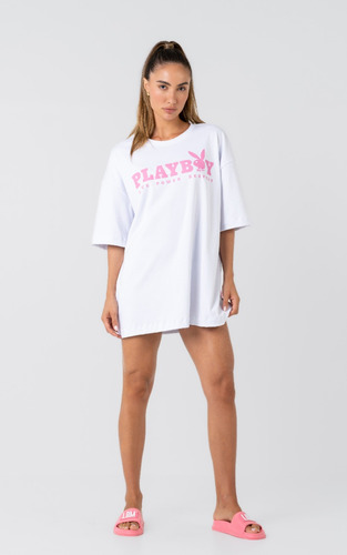 Camiseta Branca Labellamafia Logo Playboy Unissex Oversized