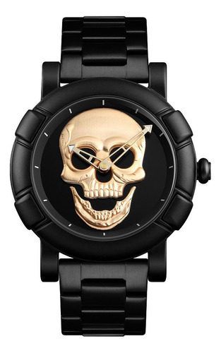 Relógio Skmei 9178 Caveira Crânio 3d Skull Analógico Dourado