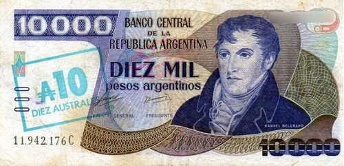 Billete De 10 Mil Pesos Arg. Resellado, Bottero 2713 ,mira!!