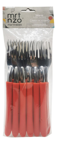 Cubiertos Tenedores De Mesa X12 En Bolsa Acero Inox Rojo