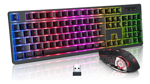 Teclado Y Mouse Inalmbricos Rgb Para Juegos, Teclado Retroil