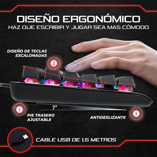 Imagen 3 de 8 de Teclado Gamer Melon Tauro 900 Qwerty Mecanico Rgb Español