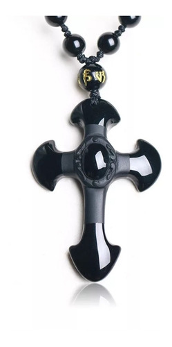 Collar Obsidiana Cruz- Joyería Crucifijo