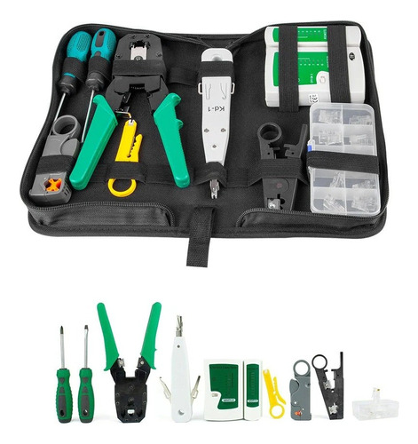 Kit Estuche Ponchadora Rj45 + Pelacable + Tester Red + Rj45