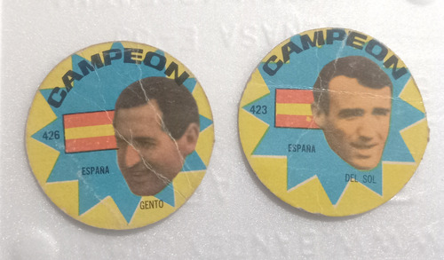 2 Figuritas Carton Redonda Campeon España - Del Sol Y Gento