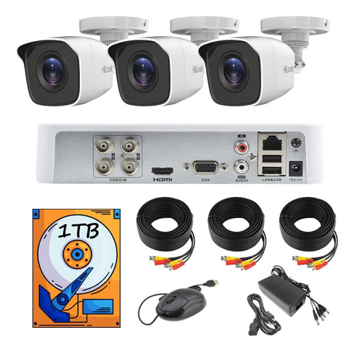 Kit Circuito Cerrado 3 Camaras Hikvision 1080p/ 2mp 1tb