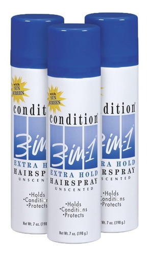 Condición 3-in-1 Extra Hold, Sin Perfume Hairspray, 7 Onzas