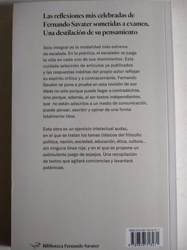 Solo Integral. Fernando Savater. Libro Nuevo