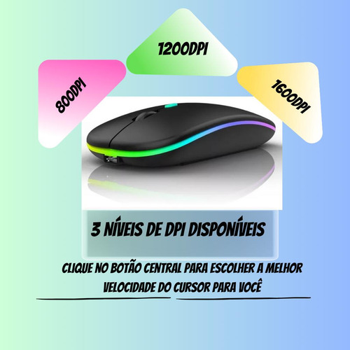 Mouse Sem Fio Bluetooth Recarregável Wireless Led RGB Optico