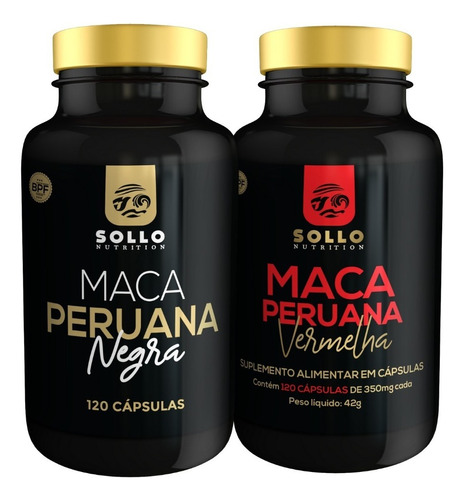 Suplemento Em Cápsulas Sollo Nutrition  Maca Negra Kit Maca Vermelha E Negra Maca Vermelha E Negra Kit Maca Vermelha E Negra Sabor  Não Se Aplica Em Pote De 360ml 120 Un  Pacote X 2 U