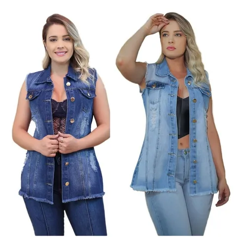 Colete jeans escuro feminino 2025