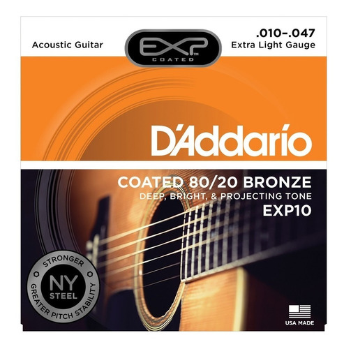 Encordado Daddario Exp10 Coated 80/20 Bronze Extra Light