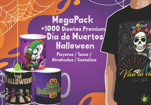 Mega Pack De Diseños Dia Muertos Y Halloween Playeras Tazas