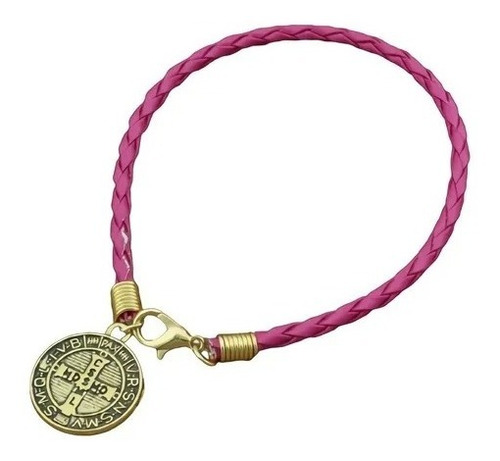 Pulsera Manilla Cuero Rojo Medalla San Benito Hombre Mujer