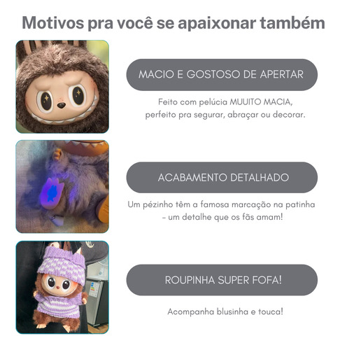 Labubu C/ Roupa Chaveiro Pop Pelúcia Surpresa Colecionável