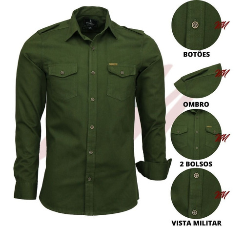 Kit 03 Camisas Masculina Slim Paris M Longa Estilo Militar