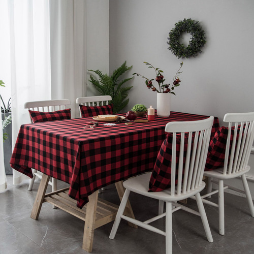 Mantel A Cuadros Blanco Y Negro, Mesa De Comedor Americana