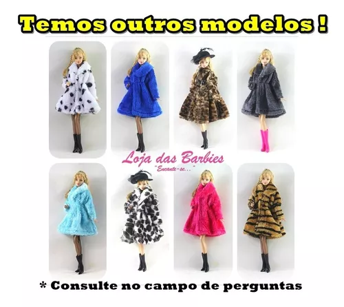 Roupa Boneca Barbie Casaco de Pele+Bolsa+meia+sapato