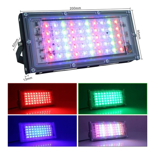 Reflector Led Multicolor 50w Rgb C/control Calidad (450w) Color de la carcasa Negro