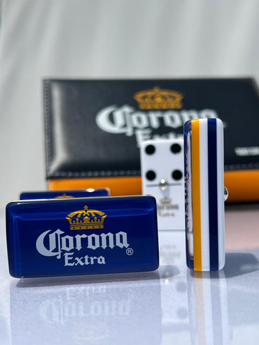 Domino Corona Extra Jumbo Fondo Azul En Estuche Tipo Libro