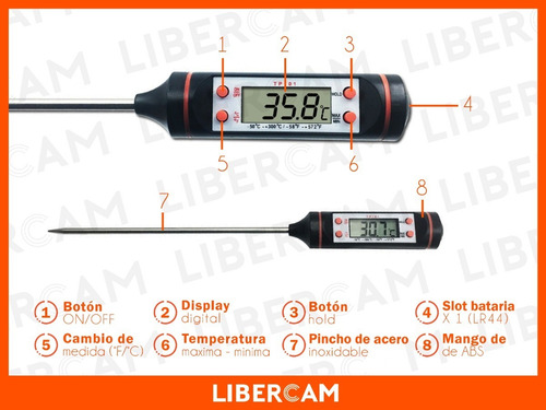 Imagen 7 de 10 de Termometro Digital Cocina Lcd Pinchacarne Liquido Acero Inox